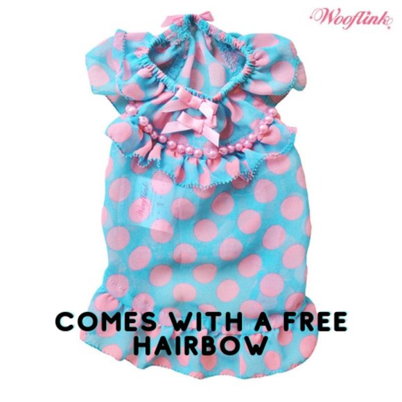 Baby Doll 2 Dog Mini Dress by Wooflink SIZE 1  Blue with Pink Polka - Picture 1 of 7